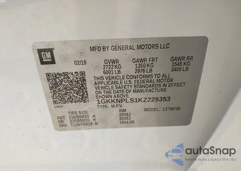 2019 GMC Acadia Denali from USA, damaged, VIN 1GKKNPLS1KZ225353